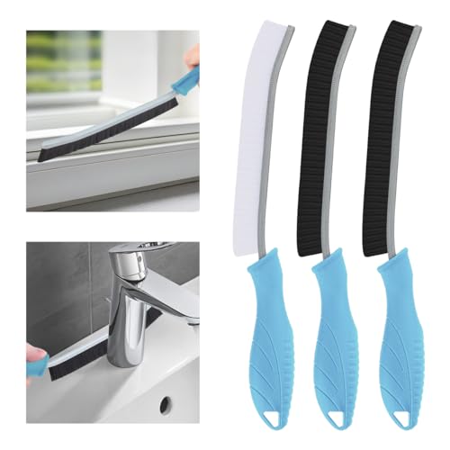 TQRR 3Pcs Hard Bristle Crevice Cleaning Brush-Thin Grout Scrub Brush - color: Light Blue