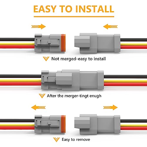 Newdeli Deutsch 3 Pin Connector Kit Waterproof Electrical Connector 16 AWG Male and Female Automotive Wire Connectors for Car Truck Boat, Dt Connector 6 Sets - size: DT Connector 6 Sets 3 Pin