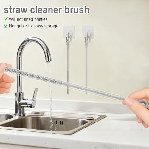 Silicone Straw Cleaner Brush, 4Pcs Reusable Straw Brush Set with Extra-Long Design for Cleaning Thin Metal Straws and Wider Milkshake Straws （6mm+9mm Gray) - color: Gray