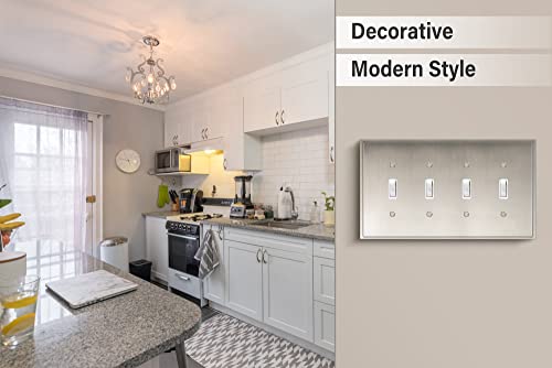 Henne Bery Soft Modern Decorative Wall Plate Switch Plate Outlet Cover (Quad Toggle, Satin Nickel) - style: Quad Toggle
