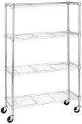 Amazon Basics 4-Shelf Adjustable Heavy Duty Storage Shelving Unit with Wheels, No-Tool Easy Assembly, Garage Shelving, Metal Wire Rack with Casters and Leveling Feet, 36" x 14" x 57.8", Chrome - color: Chrome, size: 36" L x 14" W x 57.75" H, style: 4 -She