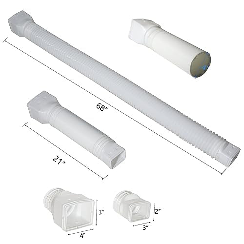plusgutter White-2pack Rain Gutter Downspout Extensions Flexible, Drain Downspout Extender,Down Spout Drain Extender, Gutter Connector Rainwater Drainage,Extendable from 21 to 68 Inches - color: White