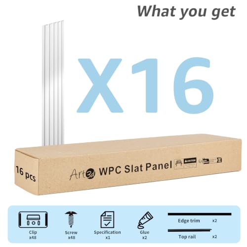 Art3d 48 x 6 in WPC Wood Slat Wall Panels, 3D Wall Accents, 16-Pack, White | Real Wood Grain, Durable, Water Resistant, Wear-Resistant, No Emission, Eco-Friendly, Easy to Care, for Living Room, Bedroom - color: White, size: 48" * 6"
