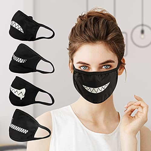 gootrades Sharp Teeth Face Mask Set of 4, Black Reusable Mouth Covers