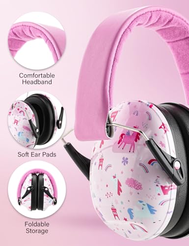 Kids Noise Canceling Earmuffs, 25-30dB Noise Reduction Ear Protection, Adjustable Headband Concert Fireworks, Autism - color: Pkcb