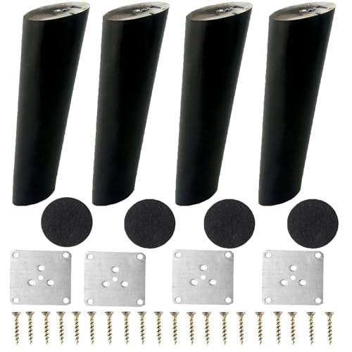 4 Pack Wood Furniture Legs, 6 Inch Round Solid Wooden Furniture Feet, Slanted Angled Sofa Replacement Leg Black with Parts, Leg for Boneless Couch,Mid-Century Modern/IKEA Cabinet,Table Bench Desk Bed - color: Black, size: 6 Inch