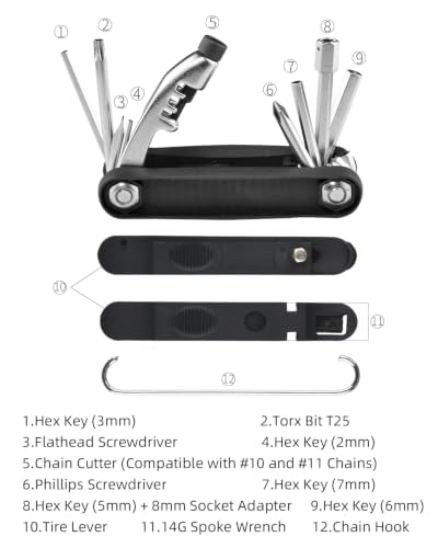ROCKBROS 12-in-1 Bike Multitools - Portable Compact Bicycle Multitool Cycling Tool Kit With Allen Wrench, Screwdriver,Chain Breaker-1 Pack - style: 12 in 1 Tools-1 Pack