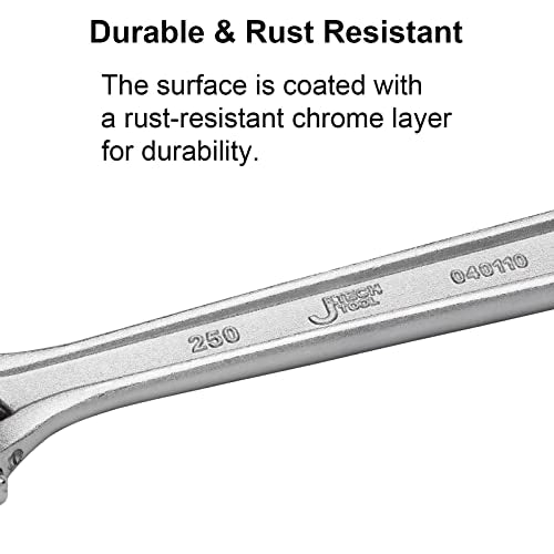 Jetech 10-Inch Adjustable Wrench - Professional Heavy Duty Chrome Vanadium Steel Shifter Spanner with Inch/Metric Scale Wide Caliber Opening - size: 10 Inch