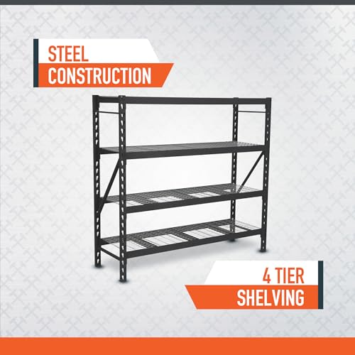 Ironton 4-Tier Industrial Steel Shelving Unit, 8,000-Pound Load Capacity, Garage Storage Rack, 77" W x 24" D x 72" H | Adjustable shelf heights, 2, 000-lb. capacity per shelf, Garage and workshop organization, Accessible storage - size: 4 Tier