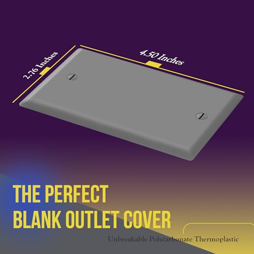 ENERLITES 8801-GR Blank Cover Wall Plate, Size 1-Gang 4.50" x 2.76", Polycarbonate Thermoplastic, 8801-GY, Gray, Screw - color: Gray, size: Standard
