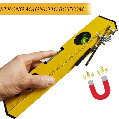 10 Inch Torpedo Level Magnetic, Aluminum Alloy Level Tool, Equipped with 45/90/180 Degree Bubble Vials and Scale Ruler, Open Top-View Design - style: 10″-1pcs