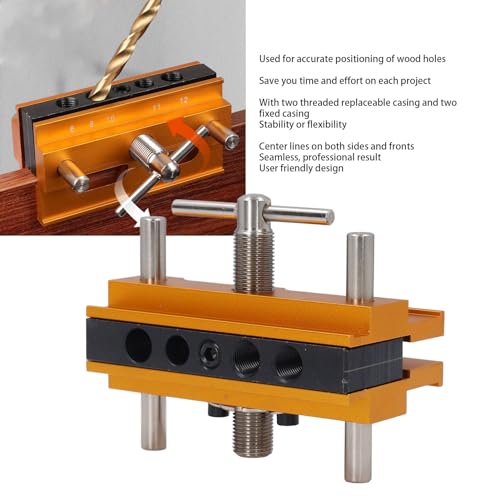 Self Centering Doweling Jig KitAdjustable Drill Guide for Woodworking, Biscuit Joiner Straight Hole Drilling with 6 Precision Bushings - size: Gold