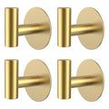 Gold Stainless Steel Wall Hooks, Heavy Duty Self-Adhesive Hooks for Coats, Towels, Robes, Hats, Aprons – No Drill Bathroom, Kitchen, Hotel (4 Pack) - color: Gold, size: Adhesive "T" Shape- 4 Pack