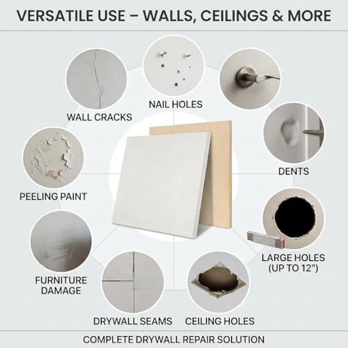 Drywall Repair Kit，34 Pcs 12x12inch Wall Patch Kit with Saw& Wood Boards