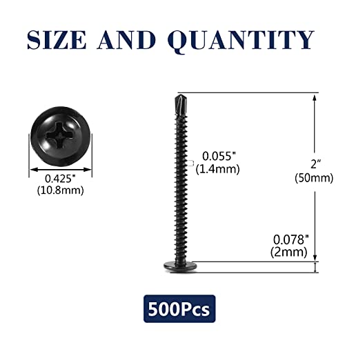 #8 x 2 Sheet Metal Screws 500PCS 410 Stainless Steel Truss Head Fast Self Tapping Screws Black Oxide by SG TZH - color: Black, size: #8 x 2"