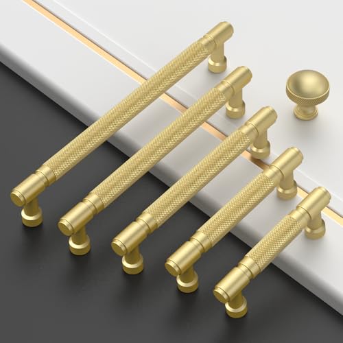 Asidrama 10 Pack 3 Inch(76mm) Brushed Gold Cabinet Pulls Knurled Kitchen Cabinet Handles, Cabinet Pulls Kitchen Cabinet Hardware for Cupboard Drawer Pulls - color: Brushed Gold, size: 3" Hole Center, style: 10 Pack