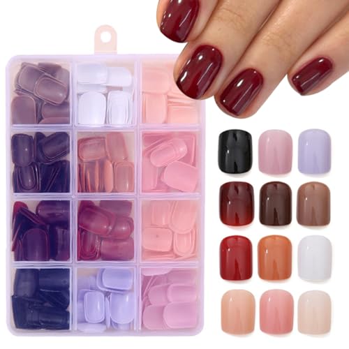 288 Pcs Press On Nails Short Square Fake Nails Press Ons Set Solid Color False Nails Full Cover Acrylic Glue on Nails Reusable Glossy Artificial Nail Kit for Women Girls Manicure 12 Color - color: A007