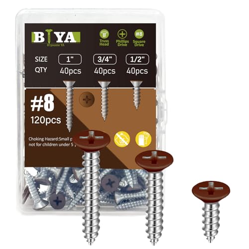 Brown Head Screws Wood Screws Assortment Kit, 120pcs，Phillips Flat Head - color: Brown