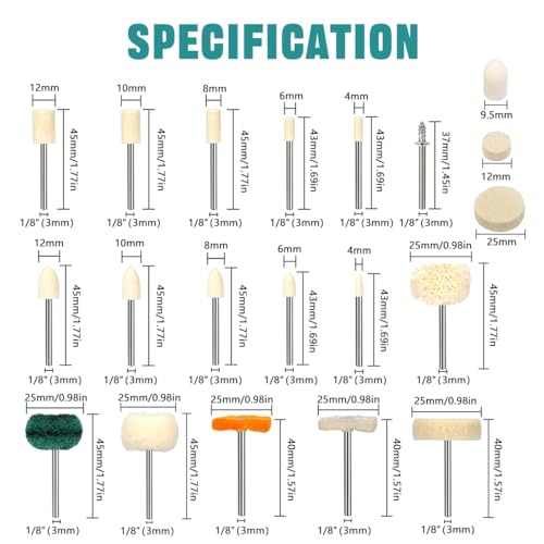 134PCS Polishing Buffing Wheel Polishing Kit,Polishing Wheel Rotary Tool with 1/8" Shank, Abrasive Wheel Buffing Polishing Wire Brushes Wool Felt Cotton Mounted Compatible with Dremel - color: 134PCS