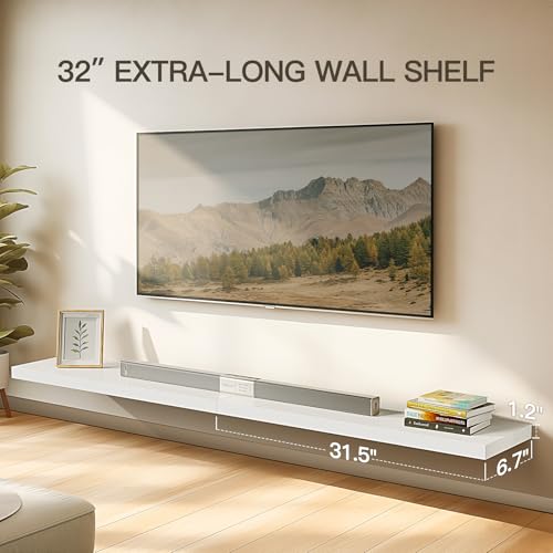 AMADA HOMEFURNISHING Floating Shelves Wall Mounted, 32 x 7 Inch Wall Shelves for Bathroom, Bedroom, Living Room, White Shelves Set of 2 | Wall Shelves with Hidden Bracket, Solid MDF Wood, 22 lbs Max Load per Shelf, Easy to Assemble, Multi-Wall Compatible