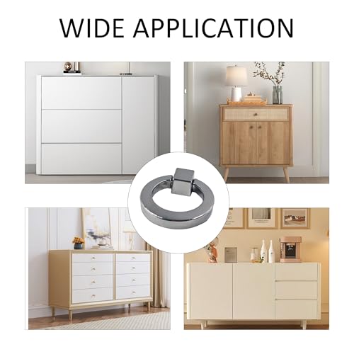 4Pcs Silver Zinc Alloy Cabinet Ring Knobs, Modern Round Drawer Pulls with Mounting Screws, Single Hole Dresser Handles for Kitchen Furniture, Wardrobe and Bathroom Hardware - color: Chrome