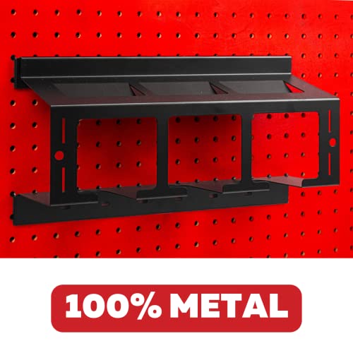 Heavy Duty Pegboard Drill Holder, 3 Drill Storage Rack with Hooks & Pegs