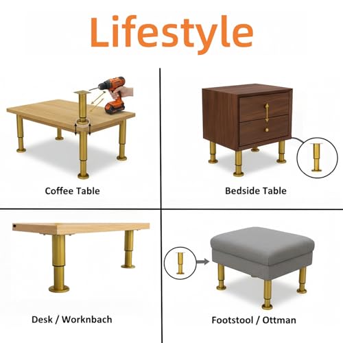4Pcs Brass Adjustable 3.1-4.7 Inch Metal Furniture Legs for Cabinet Sofa - color: Brass, size: 3.1"- 4.7"-Set of 4