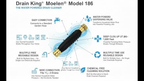 Drain King 186 Unclogs Bathroom Sinks, Showers, and Swimming Pool Drains, 1.5 to 3 Inch - style: without Hose