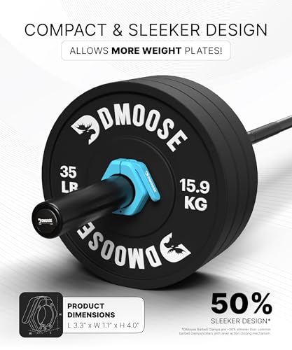 DMoose Fitness Barbell Clips 2 Inch (Pair) - Quick Release Olympic Barbell Clamps & Collars with Anti Slip TPR Grip for Secure Weightlifting and Powerlifting - Weight Clips for Bars at Home or Gym - color: Cyan, style: Non Magnetic