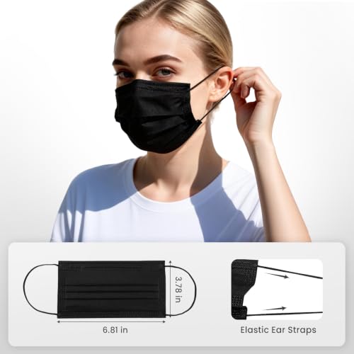 Disposable Face Masks 100 Pack, 3-Ply Breathable Masks with Soft Comfortable Earloops, Adjustable Nose Clip for Office, Travel, School & Public Use, Black - color: Black
