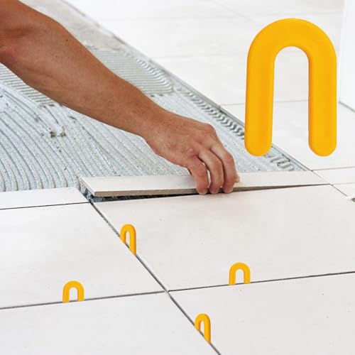 50PCS Horseshoe Tile Spacers, 3/16 Inch U-Shape Plastic Structural Shims for Tile Leveling System, Yellow Tile Leveling Clips for Ceramic Floor and Wall Installation - size: 3/16 Inch