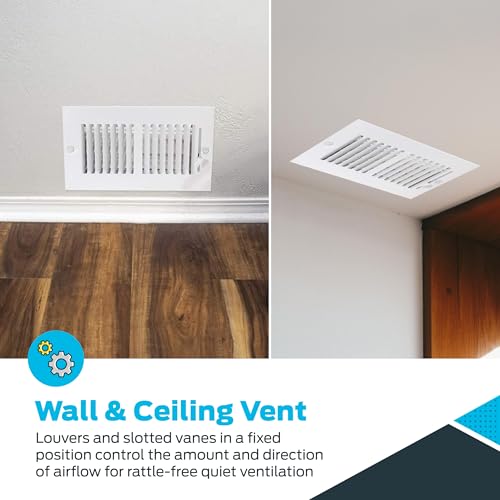 EZ-FLO 8 x 4 Inch (Duct Opening) Air Vent Cover for Wall or Ceiling, Two-Way Ventilation Register, Solid Steel HVAC Register Cover, White, 61608 - size: 8 in. x 4 in.