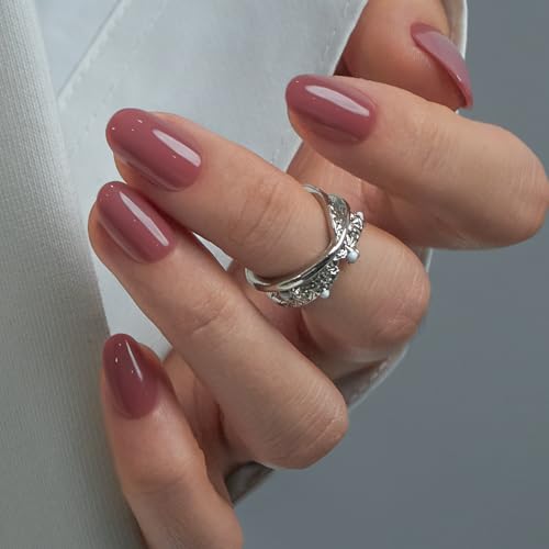 CurvLife Short Oval Fall Press On Nails, Rose Pink, Soft Gel - color: A7 - Red Purple rose