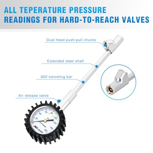 Nilight Tire Pressure Gauge 160PSI Dual Head Stainless Steel Heavy Duty - color: Dual Head Tire Pressure Gauge