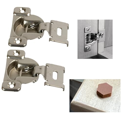E.H.C. Cabinet Hinges, Face Frame, 105° Opening, 1/2" Overlay, Compact, Self-Close Nickel Finish, Set of 2 with Hardware and Bumpers (Dowel) - style: Dowel