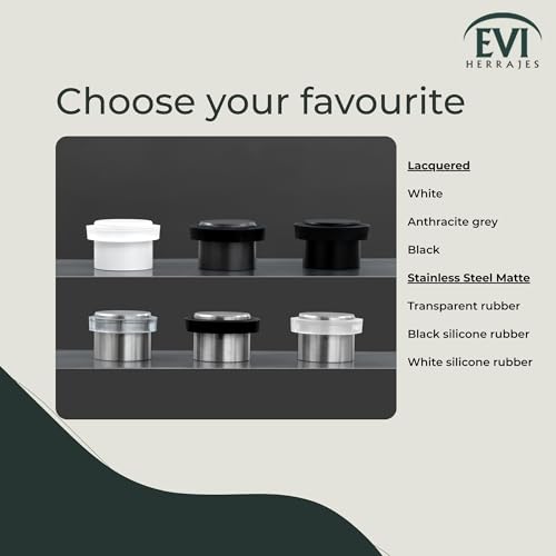 EVI Herrajes | Adhesive Door Stopper - Solid Stainless Steel - White Rubber Protector - W=0.94 x H=0.79 Inch Door Stop - color: Stainless Steel - White Rubber