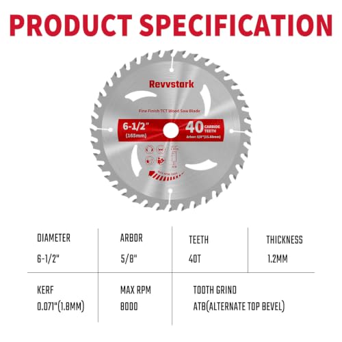 Circular Saw Blade 6-1/2" 40T for Cutting Wood, 5/8" Arbor - size: 6-1/2 In 40T