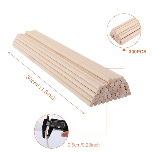 300PCS Wooden Dowel Rods, 1/4 Inch x 12 Inch Unfinished Hardwood Rod Wood Sticks for Crafts and DIYers