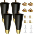 Round Solid Matte Black Rubberwood Replacement Couch Legs (6-Inch Set of 4) - color: Black, size: 6 Inches