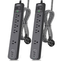 Addtam 2 Pack Power Strip Surge Protector – 5 Wide Spaced Outlets 3 USB - color: Black & Dark Gray, size: 25 FT