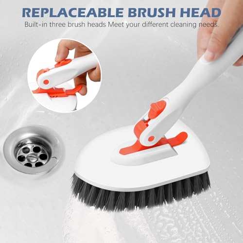 SetSail Tile Tub Scrubber Brush 3-in-1 Shower Scrubber with Long Handle - color: Orange, size: 2 Pads