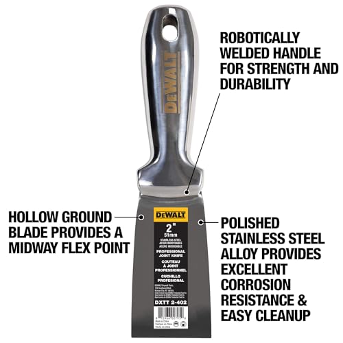 DEWALT 2" All Stainless Steel Joint Knife | One-Piece Premium Polished Metal Putty Blade | 2-402 - size: 2-Inch