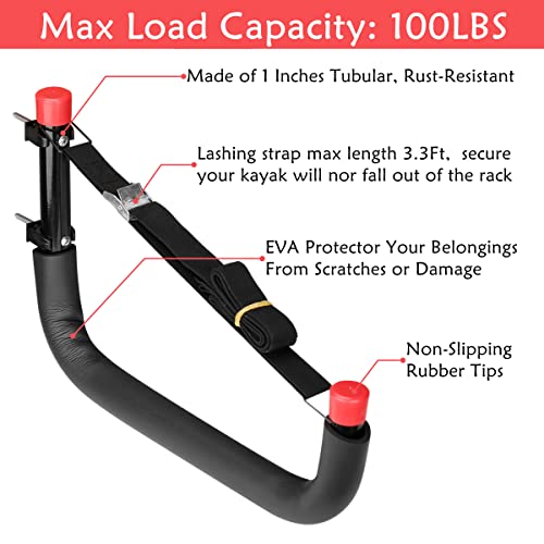 Heavy Duty Garage Storage Hooks, Wall Mount Kayak Storage Racks, Hangers with Lashing Straps, Holds Up to 100lbs - size: 15.5in-2 Pack