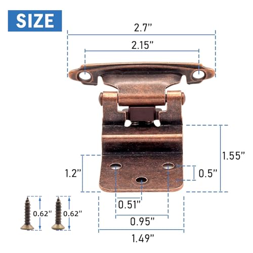 30 Pack (15 Pairs) 3/8 Inset Antique Copper Hinges Self Closing Cabinet - color: Oil Rubbed Bronze, size: 30 Pack (15 Pairs)