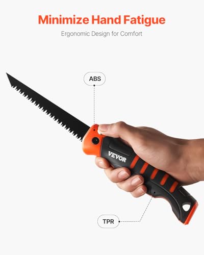 VEVOR Folding Jab Saw, 5 in Foldable Keyhole Saw with Soft Grip Handle, Folding Drywall Hacksaw with Triple Ground Teeth and Sharp Tip, for Drywall, Wood, PVC Pipes, Thin Sheets, Wall Panels - size: 5 inch