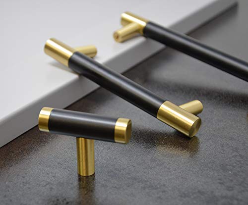Linkaa 5 Pack 丨Kitchen Cabinet Knobs Handles Gold Drawer Pulls with Black Planting,Single Hole Drawer Knobs for Kitchen Cabinet Dresser Knobs Black (5 Pack，Knob，Solid Brass) - size: Knob