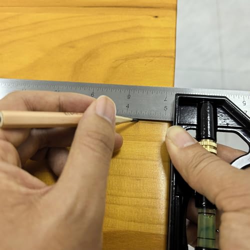 12" Combination Square, Pro Stainless Steel Ruler with 1/64" Precision Laser Etched Scale, Multi-Functional Carpenter Square with Scriber & Level