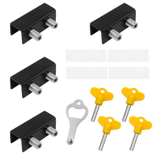 4 Sets Sliding Window Locks, Sliding Door Lock with Keys, Black - color: Black