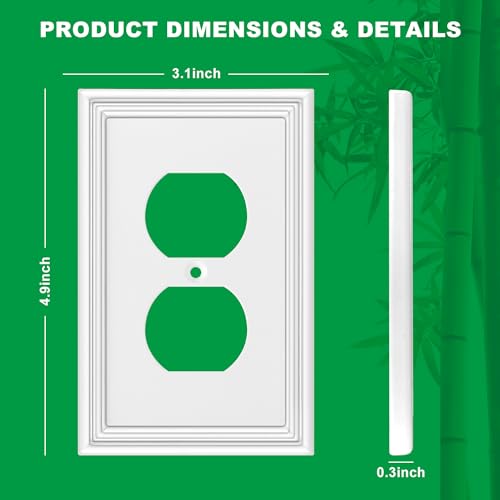 OKAYZIP White Decorative Outlet Covers Wall Plates - 4 Pack | Natural Material Electric Receptacle Cover Switch Plate Outlet Cover - Modern Style (1 Gang Single Duplex) - size: 1 Duplex 4 Pack