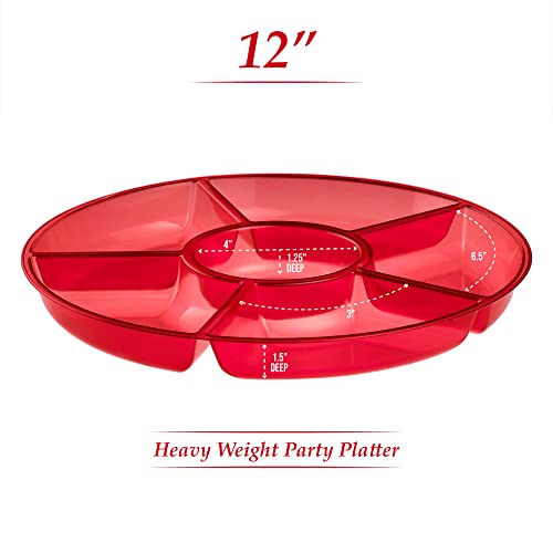 Plasticpro 6 Sectional Round Plastic Serving Tray/Platter (2, Red) - color: Red